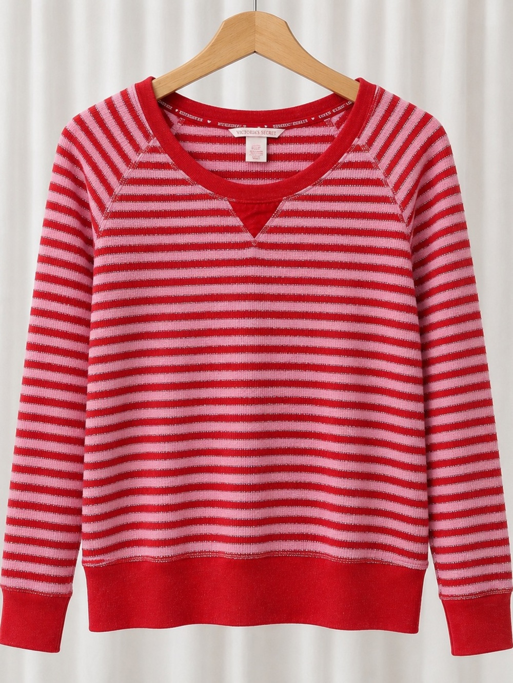 Victoria's Secret Red & Pink Striped Knit Pullover Women's Sweater Top Holiday S
